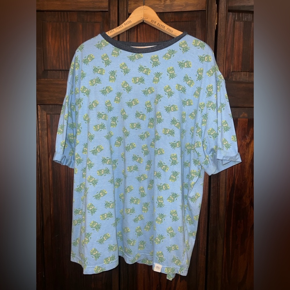 Free Planet Light Blue‎ Shirt with pineapple Floral Design
